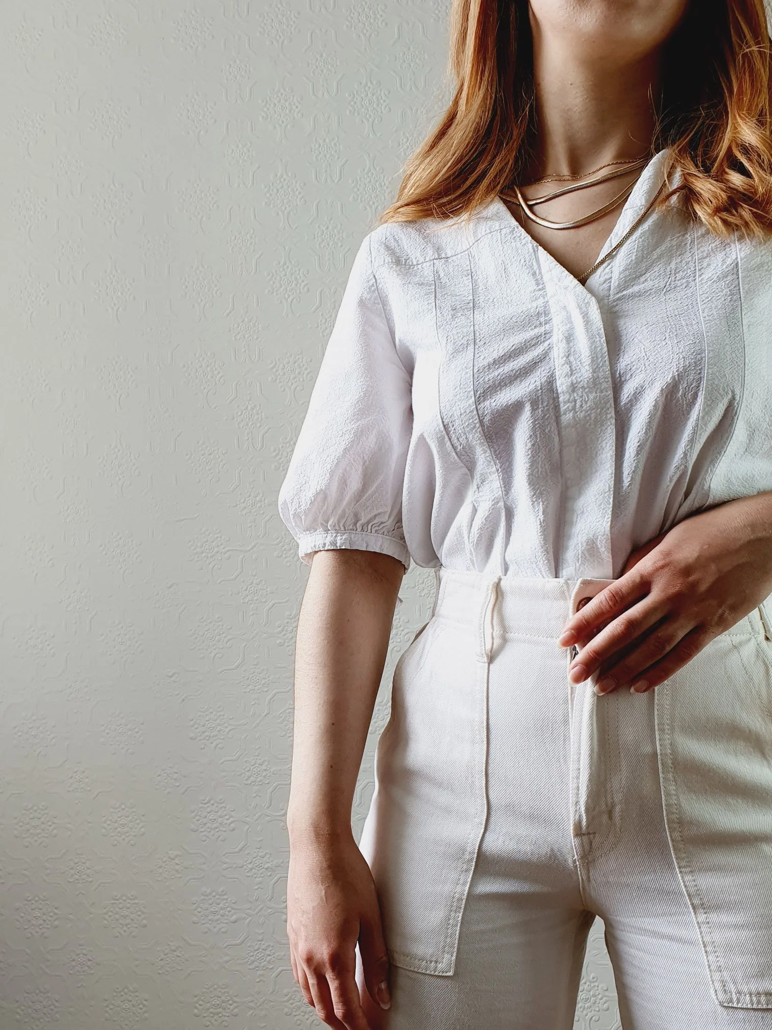 White Puff Sleeve Cotton Blouse - S - Image 4