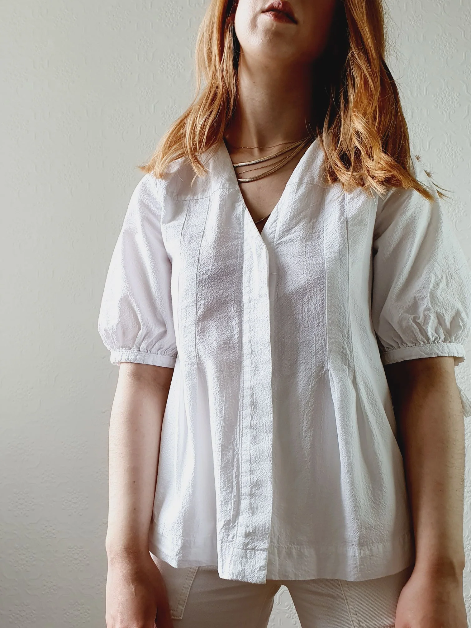 White Puff Sleeve Cotton Blouse - S - Image 5