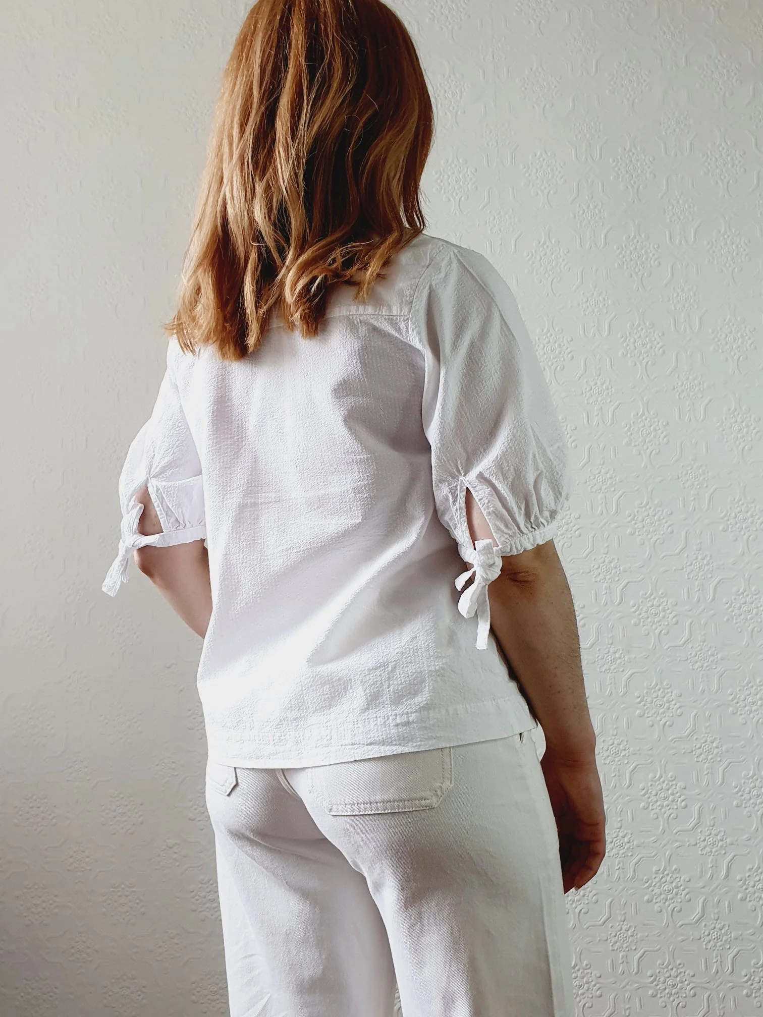 White Puff Sleeve Cotton Blouse - S - Image 6